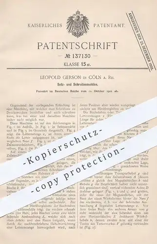 original Patent - Leopold Gerson , Köln / Rhein , 1901 , Setzmaschine u. Schreibmaschine | Druck , Druckerei !!!