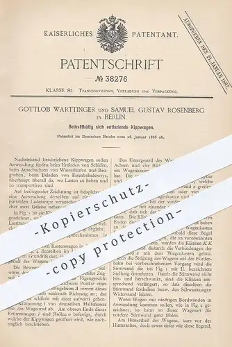 original Patent - Gottlob Warttinger , Samuel Gustav Rosenberg , Berlin , 1886 , selbst entladende Kippwagen | Eisenbahn
