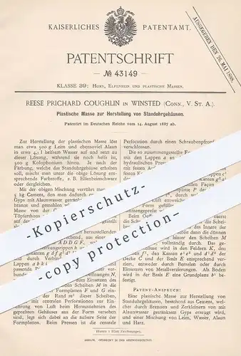 original Patent - Reese Prichard Coughlin , Winsted , USA , 1887 , Plastische Masse zur Herst. von Standuhrgehäuse | Uhr