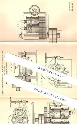 original Patent - Charles Fairbairn , Matthew Wells , Manchester , Lancaster , England , 1887 , Walzwerk für Geschosse
