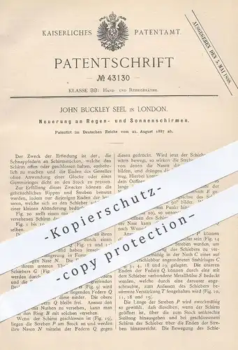 original Patent - John Buckley Seel , London , England , 1887 , Regenschirm , Sonnenschirm | Schirm , Schirme !!!