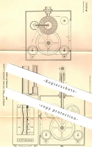 original Patent - Achille Frédéric Antoine Clepkens , Paris Frankreich , 1887 , Antrieb für Locograph | Eisenbahn , Lok