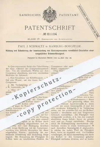 original Patent - Paul J. Schmaltz , Hamburg / Borgfelde , 1891 , Kühlung der Innenwandung von Gas - Kompressoren