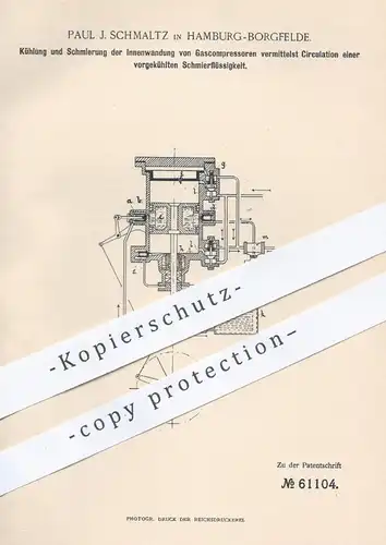 original Patent - Paul J. Schmaltz , Hamburg / Borgfelde , 1891 , Kühlung der Innenwandung von Gas - Kompressoren