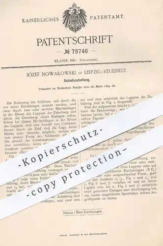 original Patent - Jósef Nowakowski , Leipzig / Reudnitz 1894 , Schlosszuhaltung | Türschloss , Tür , Schloss , Schlosser