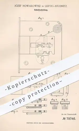 original Patent - Jósef Nowakowski , Leipzig / Reudnitz 1894 , Schlosszuhaltung | Türschloss , Tür , Schloss , Schlosser