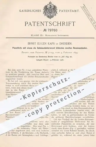 original Patent - Ernst Eugen Kaps , Dresden , 1894 , Pianoforte mit zweitem Resonanzboden | Piano , Klavier , Flügel !!