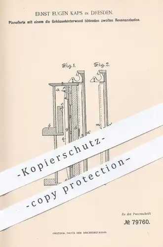 original Patent - Ernst Eugen Kaps , Dresden , 1894 , Pianoforte mit zweitem Resonanzboden | Piano , Klavier , Flügel !!