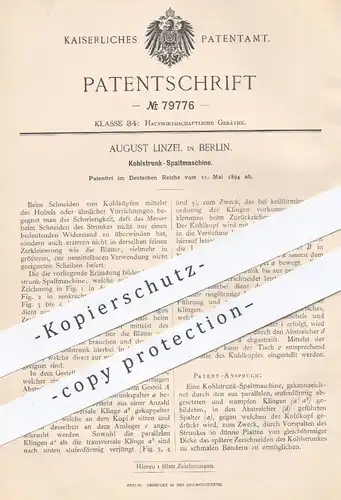 original Patent - August Linzel , Berlin  1894 , Kohlstrunk - Spaltmaschine | Kohl , Landwirtschaft , Pflanzen , Gärtner