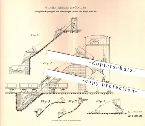 original Patent - Wilhelm Ellingen , Köln / Rhein , 1898 , Schrägbahn - Wagenkipper | Kipper , Förderband , Bergwerk !!