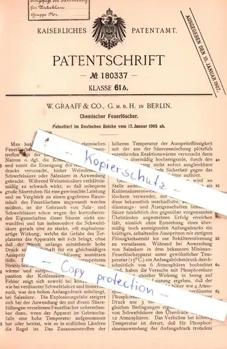 original Patent -  W. Graaff & Co., G. m. b. H. in Berlin , 1905 , Chemischer Feuerlöscher !!!