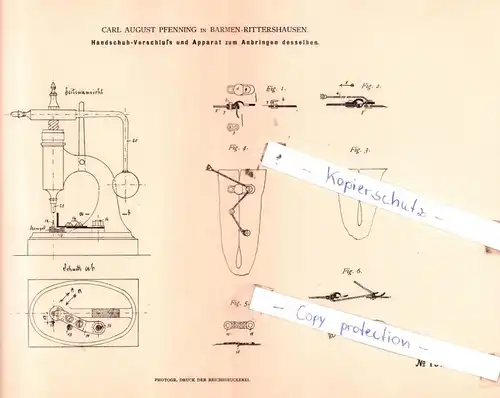 original Patent - Carl August Pfenning in Barmen-Rittershausen , 1882 , Brkleidungsindustrie !!!