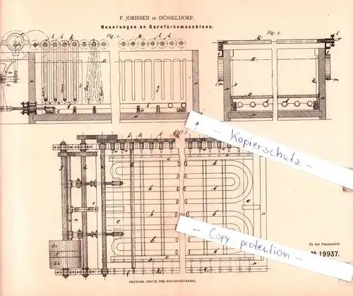 original Patent - P. Jorissen in Düsseldorf , 1882 ,  Neuerungen an Garnfärbemaschinen !!!