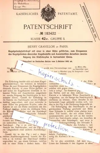 original Patent - Henry Gravillon in Paris , 1905 , Kugelgelenkstativkopf !!!