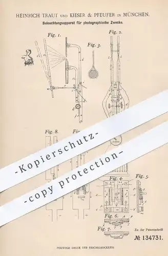 original Patent - Heinrich Traut u. Kieser & Pfeufer , München , 1901 , Beleuchtungsapparat für Fotografie | Fotograf !