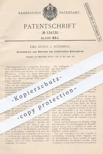 original Patent - Emil Kuhne , Nürnberg  1901 , Kontaktwerk zum Betrieb von elektr. Nebenuhren | Uhr , Uhren , Uhrmacher