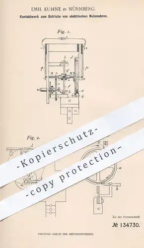 original Patent - Emil Kuhne , Nürnberg  1901 , Kontaktwerk zum Betrieb von elektr. Nebenuhren | Uhr , Uhren , Uhrmacher