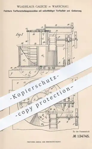 original Patent - Wladislaus Galecki , Warschau , 1901 , Fahrbare Torfverarbeitungsmaschine | Torf , Erde , Torfgrube !