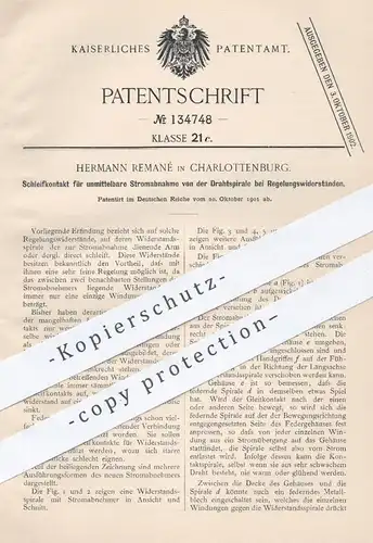 original Patent - Hermann Remané , Berlin / Charlottenburg , 1901 , Schleifkontakt für Stromabnahme | Strom , Widerstand