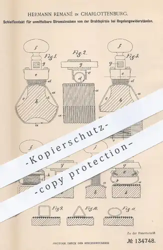 original Patent - Hermann Remané , Berlin / Charlottenburg , 1901 , Schleifkontakt für Stromabnahme | Strom , Widerstand