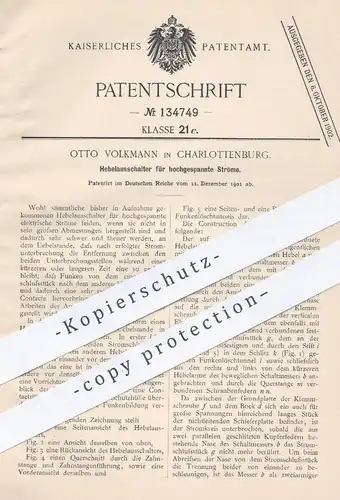 original Patent - Otto Volkmann , Berlin / Charlottenburg , 1901 , Hebelausschalter für hochgespannte Ströme | Strom
