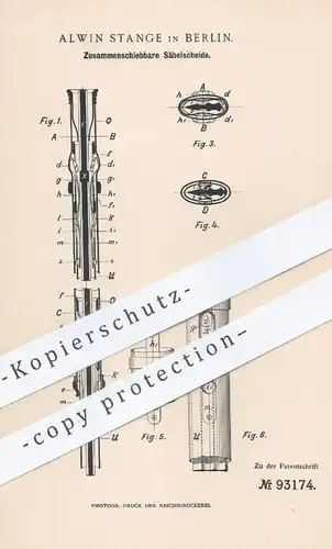 original Patent - Alwin Stange , Berlin , 1896 , Säbelscheide | Säbel , Schwert , Messer , Waffe , Stichwaffe , Klinge