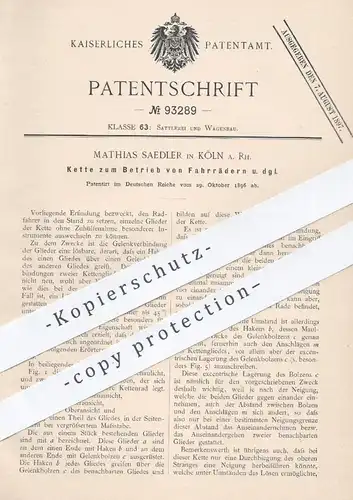 original Patent - Mathias Saedler in Köln / Rhein , 1896 , Fahrradkette | Fahrrad - Kette | Kettenrad , Fahrräder !!