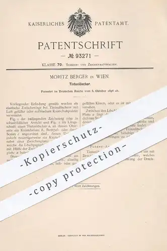 original Patent - Moritz Berger , Wien , 1896 , Tintenlöscher | Tinte , Schreibfeder , Füller , Füllhalter, Kautschuk