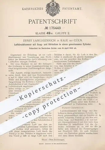 original Patent - Ernst Langheinrich , Kalk / Köln , 1905 , Luftdruckhammer | Luft - Druckhammer , Hammer , Pressluft