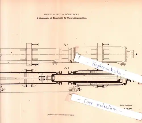 original Patent - Haniel & Lueg in Düsseldorf , 1879 , Kraftregenerator mit Plungerbetrieb !!!