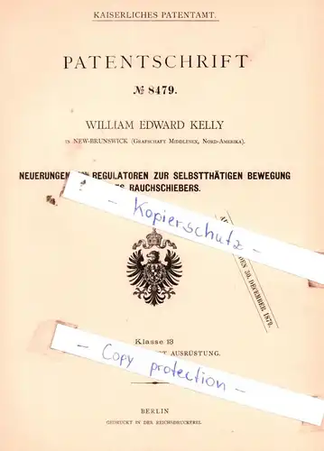 original Patent - W. E. Kelly in New-Brunswick , Nord Amerika , 1879 , Neuerungen an Regulatoren !!!