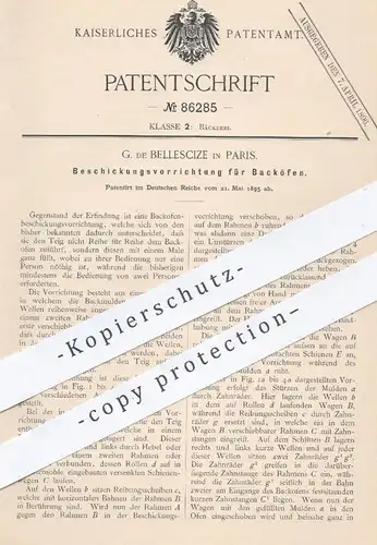 original Patent - G. de Bellescize , Paris  1895 , Beschickung für Backöfen | Backofen , Ofen , Herd , Bäcker , Bäckerei