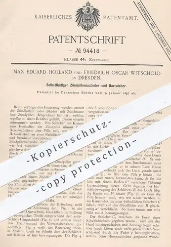 original Patent - Max Eduard Holland , Friedrich Oscar Witschold , Dresden , 1897 , Zündpillenanzünder | Feuerzeug !!