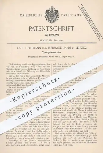 original Patent - Karl Herrmann u. Hermann Jahn , Leipzig , 1894 , Typengießmaschine | Druckmaschine , Druck , Buchdruck