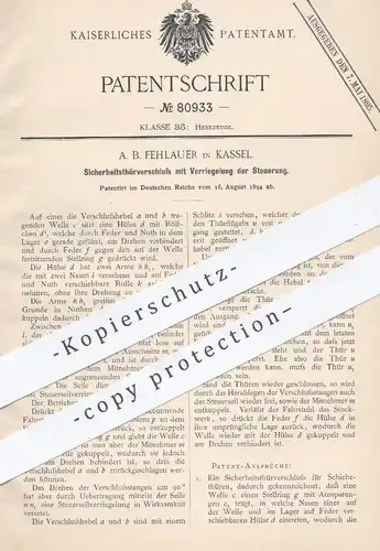 original Patent - A. B. Fehlauer , Kassel , 1894 , Sicherheitstürverschluss für Schiebetüren | Schloss , Tür , Schlosser