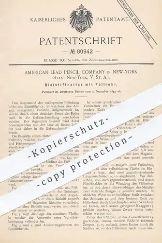 original Patent - American Lead Pencil Company , New York  USA , 1893 , Bleistifthalter mit Füllrohr | Bleistift , Stift
