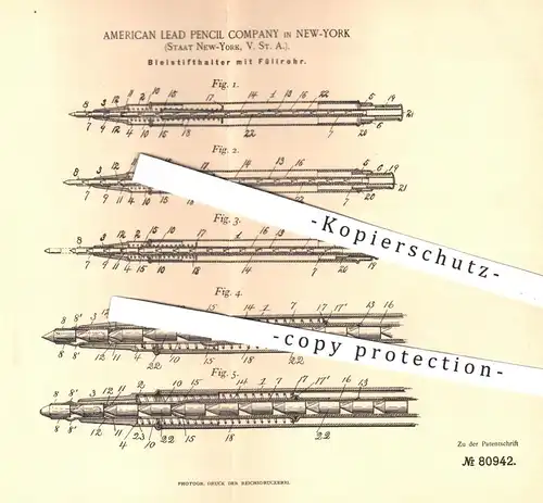 original Patent - American Lead Pencil Company , New York  USA , 1893 , Bleistifthalter mit Füllrohr | Bleistift , Stift