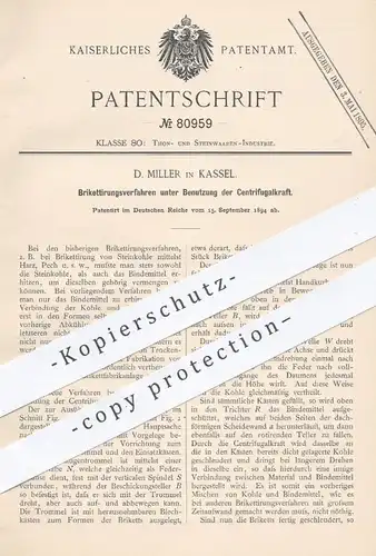 original Patent - D. Miller , Kassel , 1894 , Brikettierung von Steinkohle mittels Zentrifugalkraft | Brikett , Kohle !!