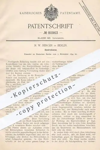 original Patent - M. W. Berger in Berlin , 1894 , Kontrollkasse | Kasse , Kassen , Kassensystem , Verkaufskasse !!!