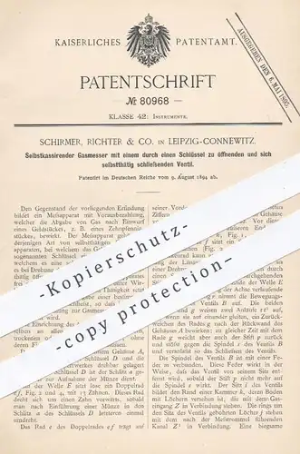 original Patent - Schirmer , Richter & Co. , Leipzig / Connewitz , 1894 , Selbstkassierender Gasmesser | Gaszähler , Gas