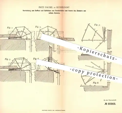 original Patent - Fritz Faubel , Düsseldorf , 1894 , Öffnen & Schließen von Fensterladen | Fenster , Rolladen , Jalousie