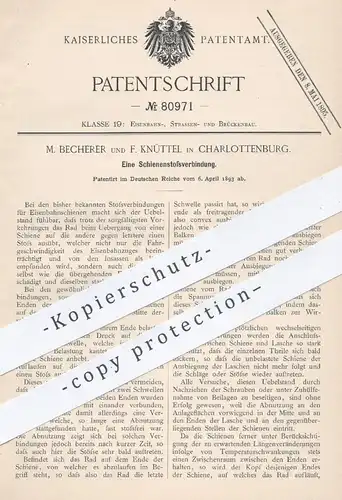 original Patent - M. Becherer , F. Knüttel , Berlin / Charlottenburg 1893 , Schienenstoßverbindung | Eisenbahn - Schiene