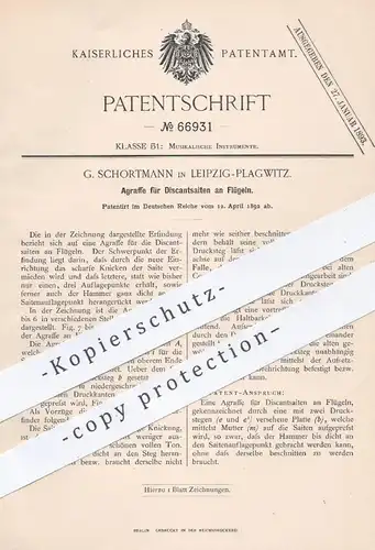 original Patent - G. Schortmann , Leipzig / Plagwitz , 1892 , Agraffe für Discantsaiten am Flügel , Klavier , Piano !!!