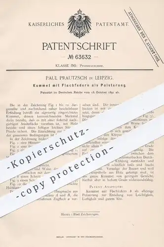 original Patent - Paul Prautzsch , Leipzig , 1891 , Kummet mit Flachfedern als Polsterung | Pferd , Pferdegeschirr !!!