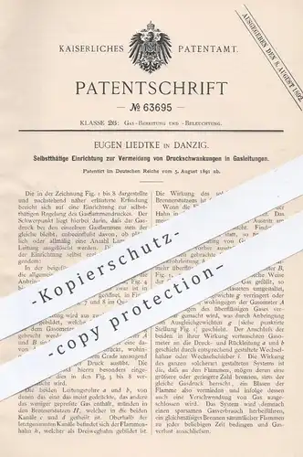 original Patent - Eugen Liedtke in Danzig , 1891 , Vermeidung von Druckschwankungen in Gasleitungen | Gas , Gase !!!