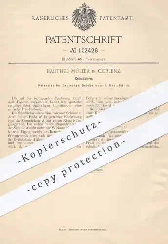 original Patent - Barthel Müller , Koblenz , 1898 , Schublehre , Schieblehre | Messschieber | Messen von Durchmesser !!