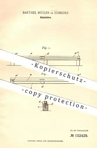 original Patent - Barthel Müller , Koblenz , 1898 , Schublehre , Schieblehre | Messschieber | Messen von Durchmesser !!