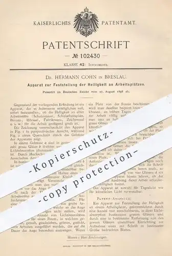 original Patent - Dr. Hermann Cohn , Breslau , 1898 , Feststellung der Helligkeit am Arbeitsplatz | Licht , Beleuchtung