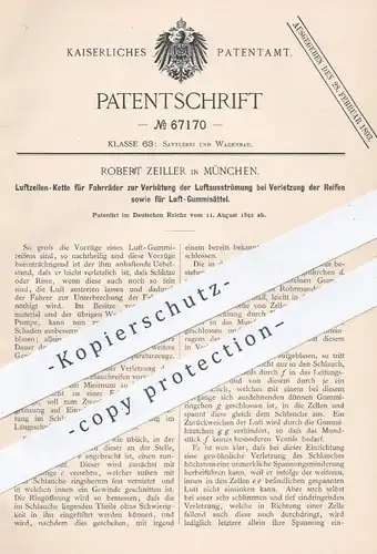 original Patent - Robert Zeiller , München , 1892 , Luftzellen-Kette für Fahrräder | Fahrrad , Reifen , Luftreifen , Rad