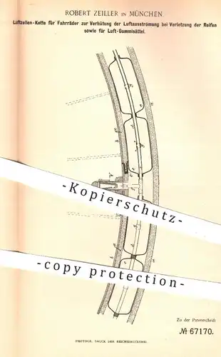 original Patent - Robert Zeiller , München , 1892 , Luftzellen-Kette für Fahrräder | Fahrrad , Reifen , Luftreifen , Rad